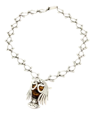 Los Ballestros Tiger's Eye Sterling Lady Masked Face Link Pin Necklace
