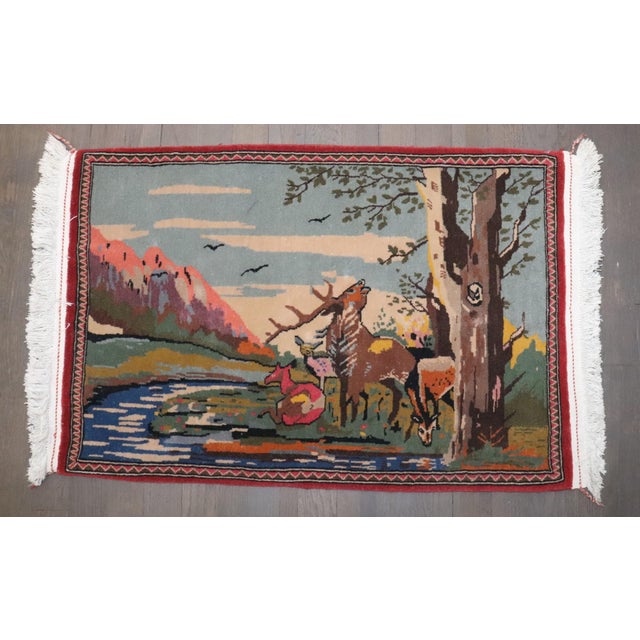 Mid 20th Century Kashan Mini Pictorial Rug no. j4984 For Sale - Image 5 of 5