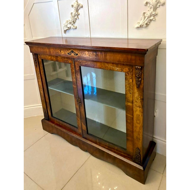 Antique Victorian Figured Burr Walnut & Marquetry Inlaid Display Cabinet, 1860s For Sale - Image 3 of 17