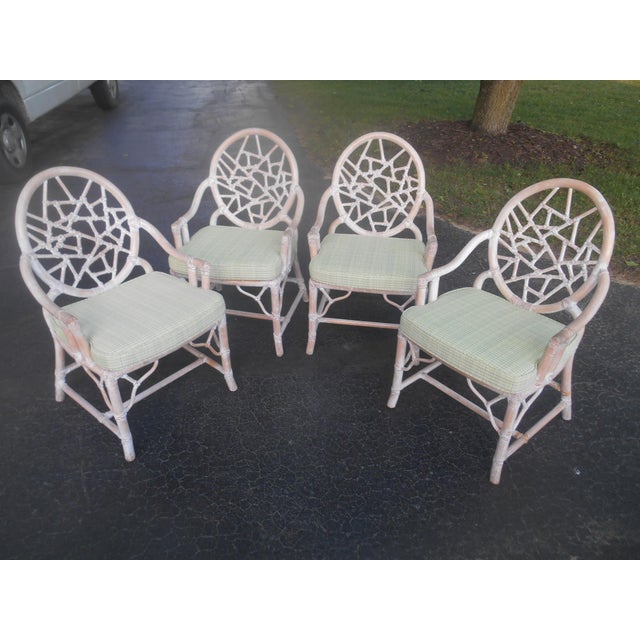 1980s Vintage McGuire Bamboo 5 Piece Cracked Ice Dining Set For Sale - Image 5 of 13