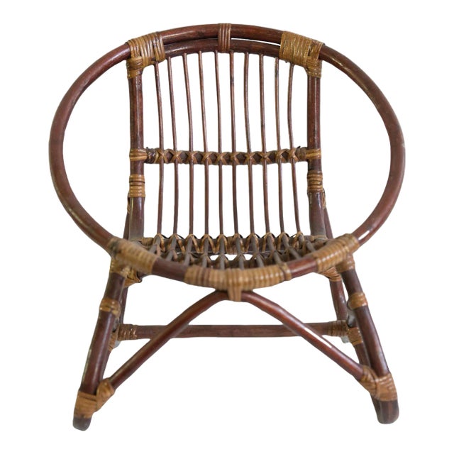 Vintage Mid Century Rattan Kid's Chair For Sale