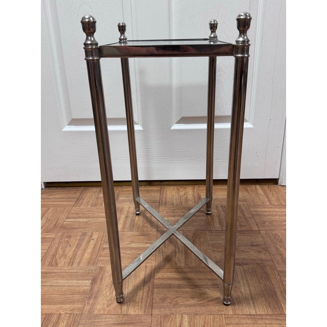 Hollywood Regency Vintage Directoire Style Nickel and Black Granite Side Table For Sale - Image 3 of 11