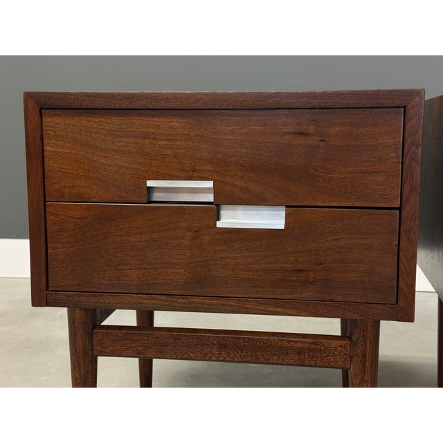 1960s Refinished American of Martinsville Walnut and Aluminum Nightstands - A Pair For Sale In Boston - Image 6 of 11
