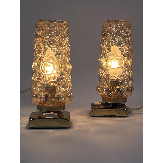 Mid-Century Modern Brass & Bubble Glass Bedside Table Lamps from Teka, Germany, 1950s, Set of 2 For Sale - Image 3 of 18