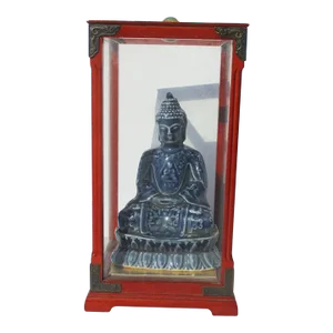 Blue Buddha in a Red House Case Vintage 80s