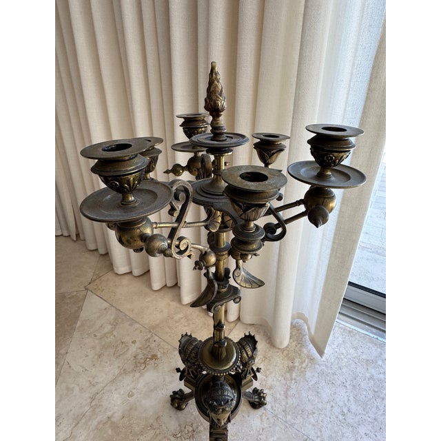 Antique 1900s Bronze Six Arm Candelabra For Sale - Image 4 of 8