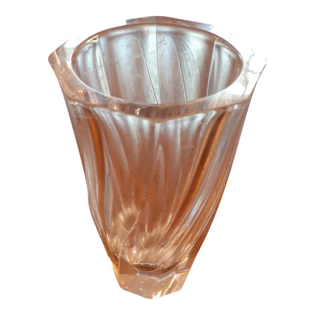 1990s Signed Orrefors Sweden Lead Crystal Jan Johansson Fleur Swirl Vase For Sale