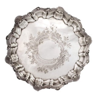 Heavy Antique Silverplate Drinks Tray For Sale