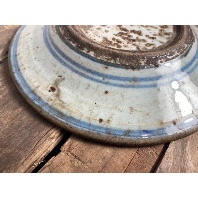 Blue, white and brown antique plate made in china. Year made is unknown.