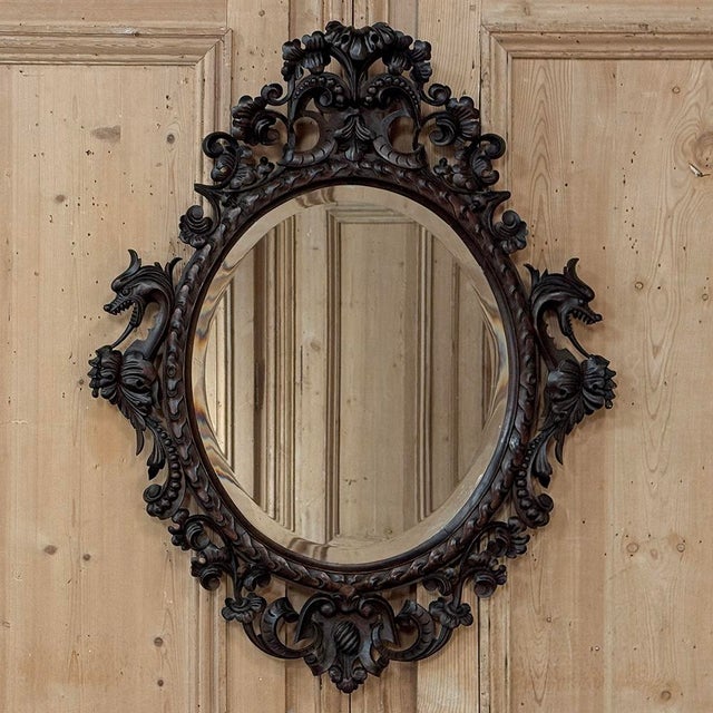 Late 19th to Early 20th Century Renaissance Revival Hand-Carved Beveled Mirror For Sale - Image 4 of 14