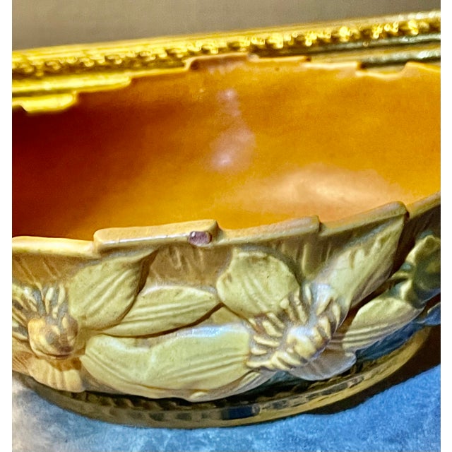Roseville Pottery Vintage 1940s Roseville Pottery Clematis Console Bowl 457-8 Autumn Brown MCM For Sale - Image 4 of 12