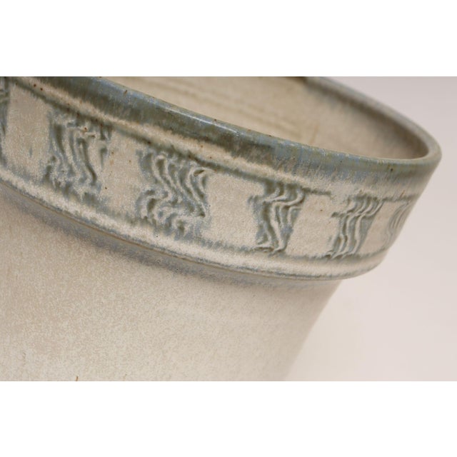 Vintage Green, Blue, and Beige Sgraffito Ceramic Planter by Deanna Nichols For Sale - Image 9 of 12