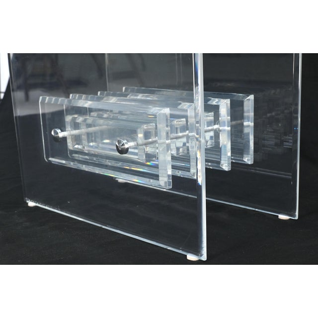 Mid Century Thick Polished Lucite Rectangle Glass Top Coffee Center Table For Sale - Image 10 of 12
