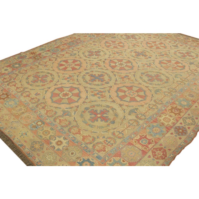 1980s Semi Vintage Soumakh Tan & Orange Rust Wool Rug- 9′11″ × 13′ For Sale - Image 4 of 10