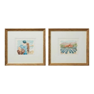 Pair of Vintage Urbain Huchet Signed Lithographs  Gallery Float Mount For Sale