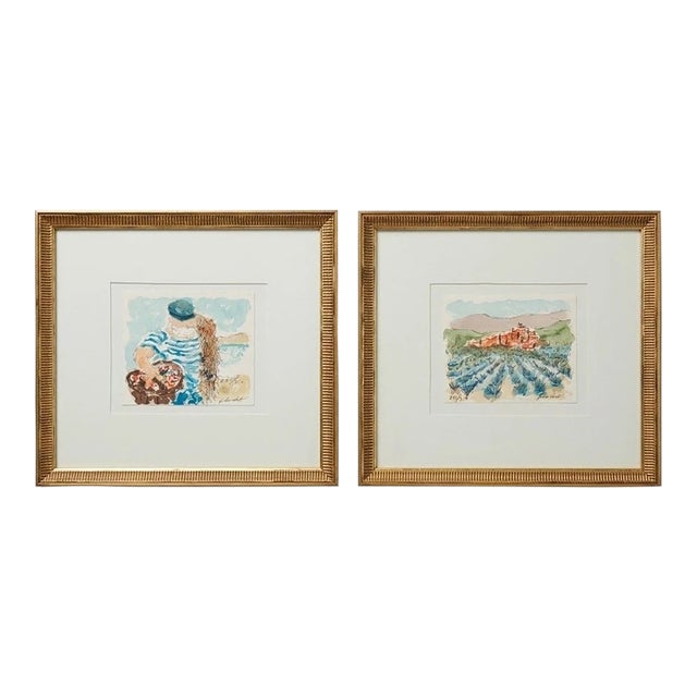 Pair of Vintage Urbain Huchet Signed Lithographs  Gallery Float Mount For Sale