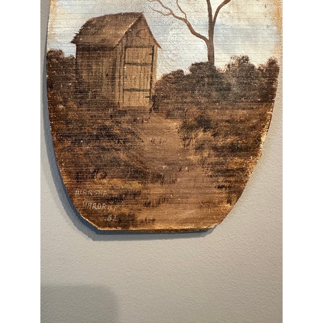 1980s Vintage 1982 Signed Oil Landscape on Natural Wood For Sale - Image 5 of 15