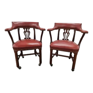 Vintage Leather Barrit Banker's Chairs- Set of 2