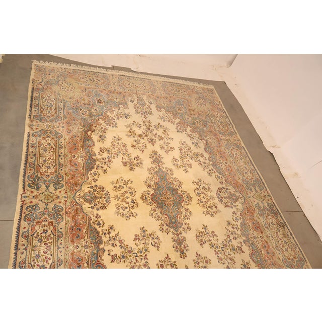 French Country Kirmin Pattern Large Hand Tied 11' x 18' Fringed Area Rug For Sale - Image 3 of 18