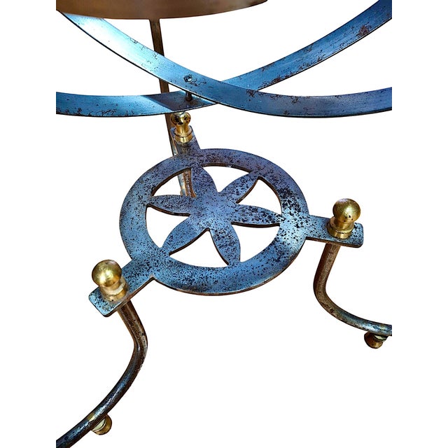 French Astrolabe-Inspired Iron and Glass Accent Table For Sale - Image 4 of 6