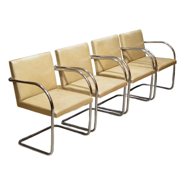 Knoll Tubular Brno Leather Dining Armchairs c.1986 For Sale