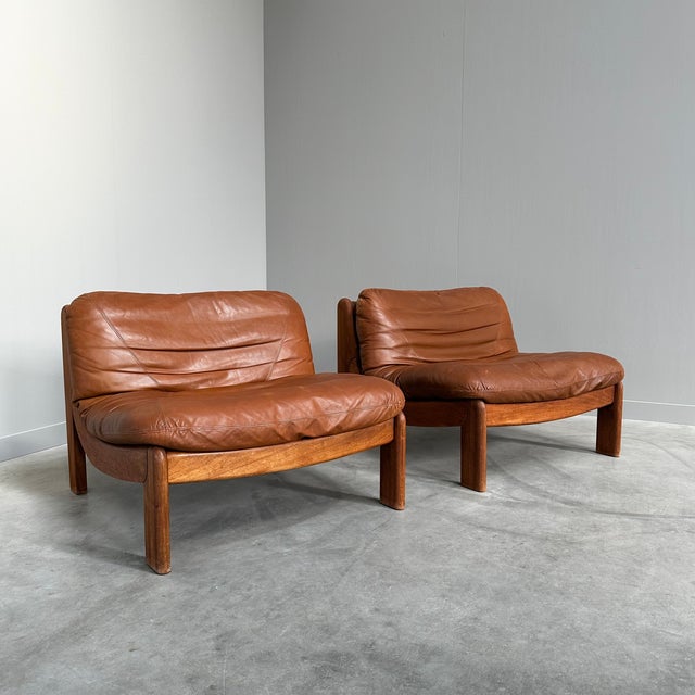 Brutalist Mid-Century Modern Leather Lounge Chairs, 1970s, Set of 2 For Sale - Image 3 of 13