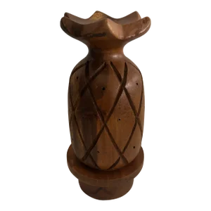 Vintage Hand Carved Wooden Pineapple Made in Philippines - Genuine Monkey Pod