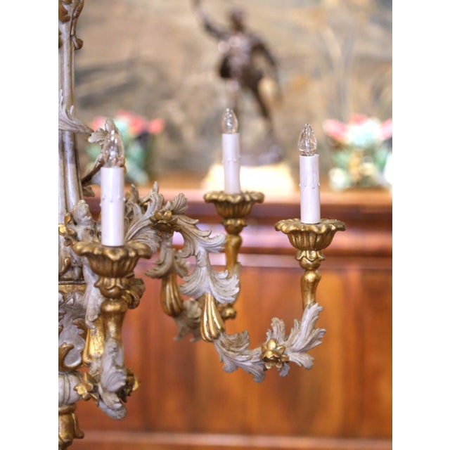 Mid-Century Italian Rococo Painted and Gilt Composition Six-Light Chandelier For Sale - Image 4 of 14