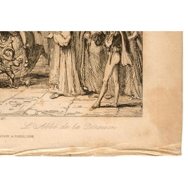 English 1838 George Cruikshank "The Abbot of Unreason" Christmas Masquerade Scene Engraving For Sale - Image 3 of 9