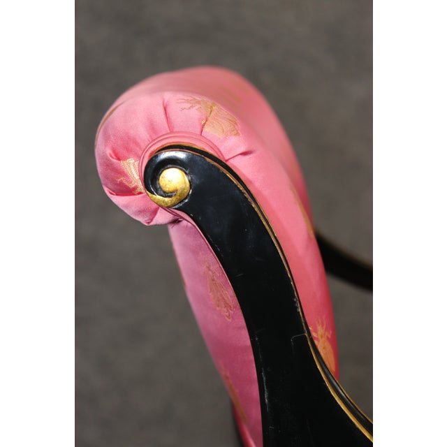 Pair of Hollywood Regency Style Ebonized & Gilt Armchairs by Karges For Sale - Image 13 of 14