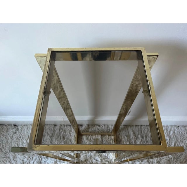 Mid 20th Century Mid 20th Century Art Deco-Style Brass Pedestal With Smoked Glass Top For Sale - Image 5 of 11