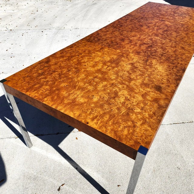 Wood Harvey Probber MCM Burl Dining Conference Table 2 Leaves For Sale - Image 7 of 11