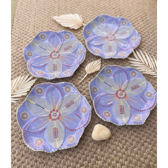 South African Handmade & Hand-Painted Ceramic Serving Plate - Set of 4 For Sale - Image 11 of 12