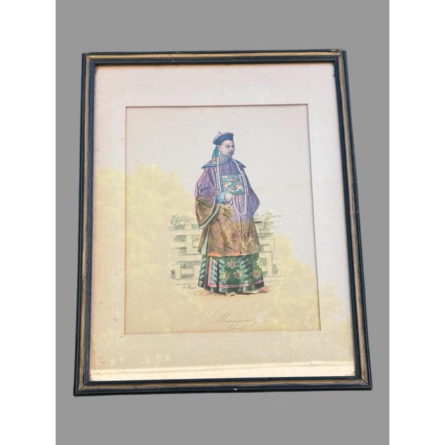 Antique Hand Colored Oriental Mandarin Prints Man & Woman of Royalty A pair of hand-colored prints depicting traditional...