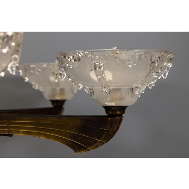 French Art Deco Six-Light Bronze & Frosted Glass Chandelier, 1930s For Sale - Image 15 of 18