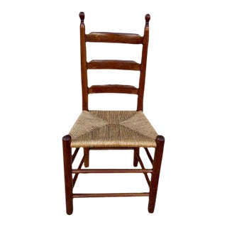 Late 20th Century Vintage Early American Primitive Style High Ladder Back Rush Seat Side Chair For Sale