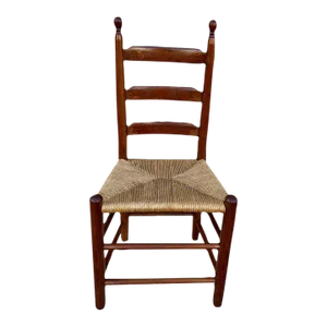 Late 20th Century Vintage Early American Primitive Style High Ladder Back Rush Seat Side Chair