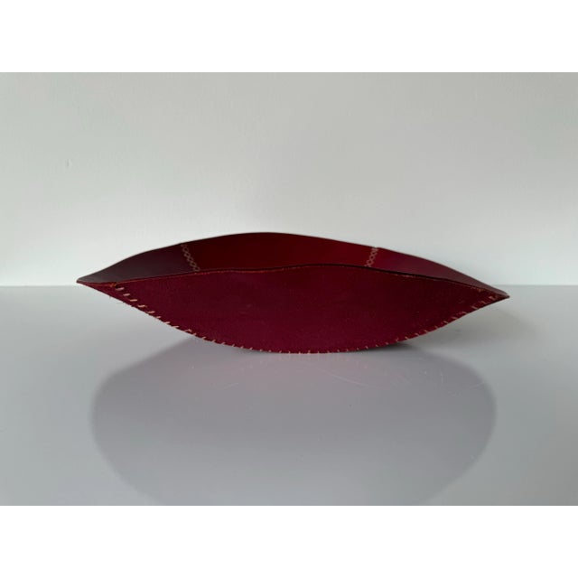 Mid-Century Modern 1980's Vintage Baseball Ball - Shape Red Leather Bowl / Dish For Sale - Image 3 of 12