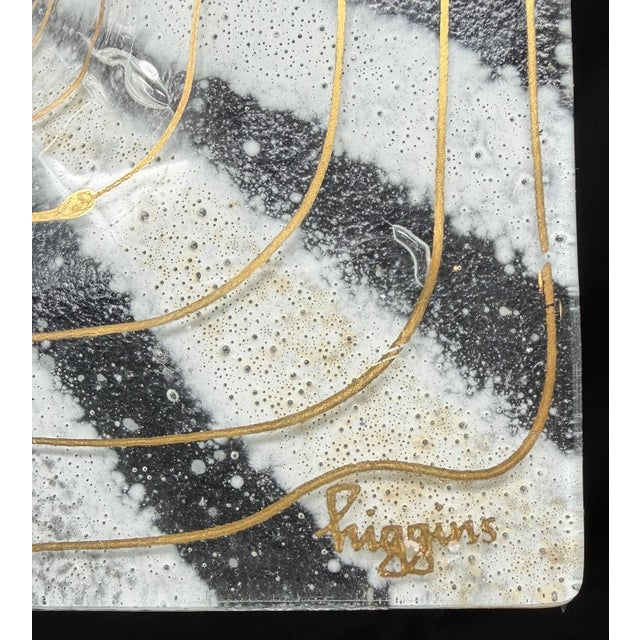 Higgins Art Glass - Square Dish Geometric design fanning out from the center, very atomic age design! Gold spiral design...
