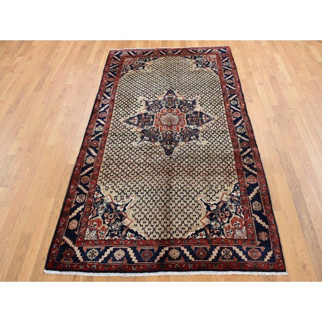1970 Champagne Color Vintage Persian Hamadan Camel Hair Pure Wool Hand Knotted Rug For Sale - Image 4 of 11