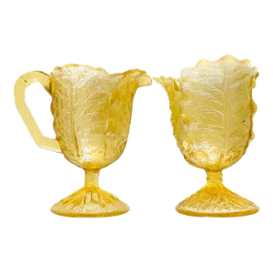 Vintage Amber Glass Leaf Pattern Large Creamer & Sugar Set- 2 Pieces