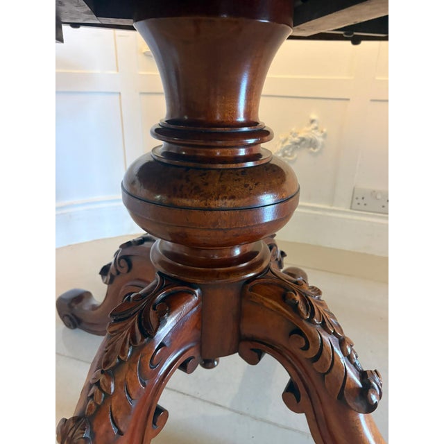 Antique Victorian Burr Walnut Carved Centre Table, 1860 For Sale - Image 11 of 15