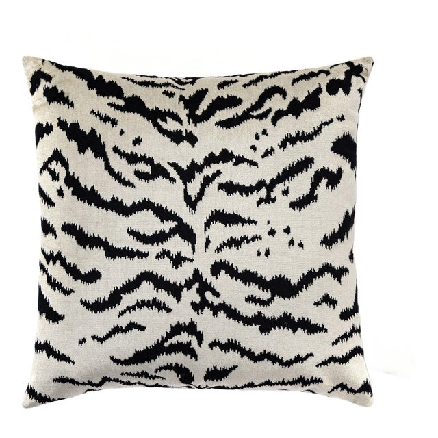 The House of Scalamandré Tigre/velvet Pillow, Off-white, 22 X 22 For Sale