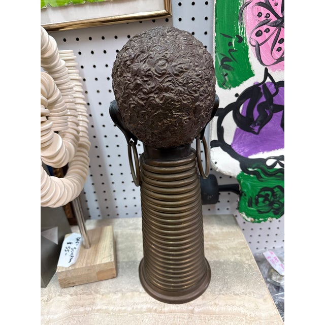 Metal Vintage Nubian Bronze African Head Sculpture For Sale - Image 7 of 7