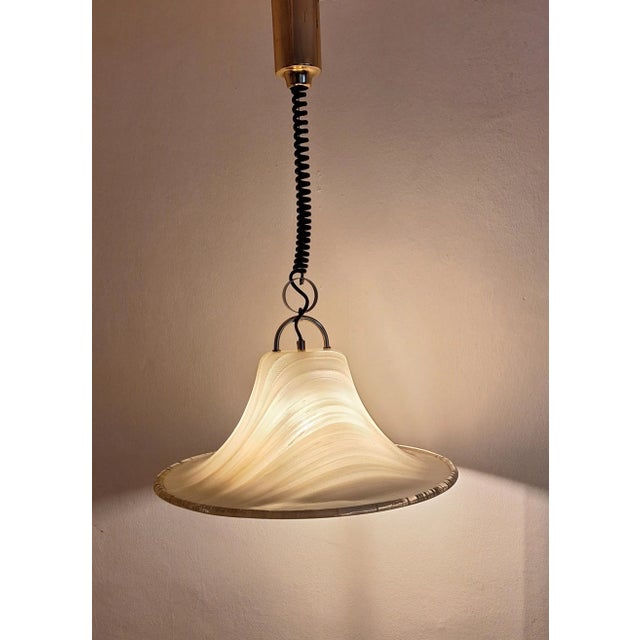 Vintage Height-Adjustable Brass Pendant with Plastic Shade from Cosack Leuchten, 1970s For Sale - Image 9 of 9