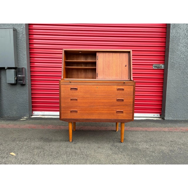 Mid-Century Modern Vintage Danish Mid Century Modern Teak Secretary Desk For Sale - Image 3 of 11
