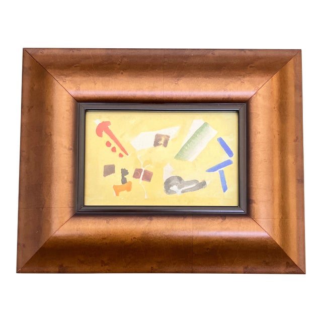 1950’s Original Small Abstract Expressionist Watercolor Painting Chunky Wood Frame For Sale