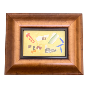 1950’s Original Small Abstract Expressionist Watercolor Painting Chunky Wood Frame