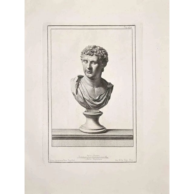 Ancient roman bust,, original etching from the end of the 18th century, made by various old masters. Good condition. Units...
