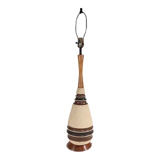 Classic Mid Century Modern Ceramic and Wood Table Lamp For Sale